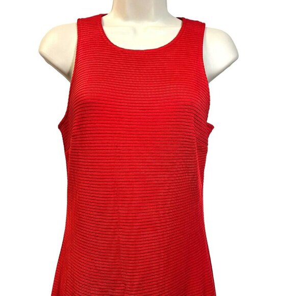 Trina Turk Ribbed Flounce Drop Waist Dress Red Sleeveless Keyhole Size 4‎ NWT - Picture 4 of 12